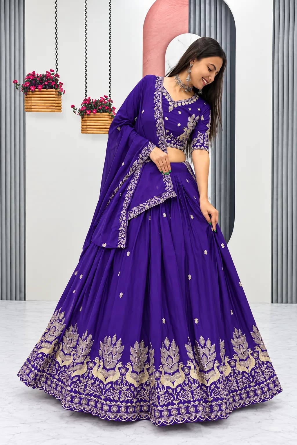 Royal Purple Embroidered Lehenga Choli Set with Dupatta