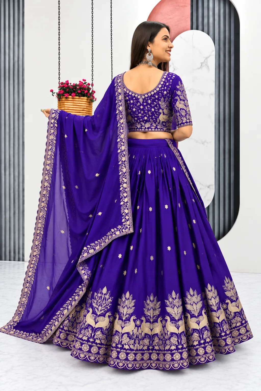 Royal Purple Embroidered Lehenga Choli Set with Dupatta — 2